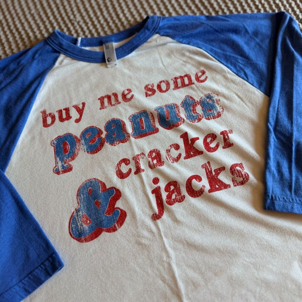 American Apparel Baseball Tee Medium Peanuts Cracker Jacks Raglan USA Made